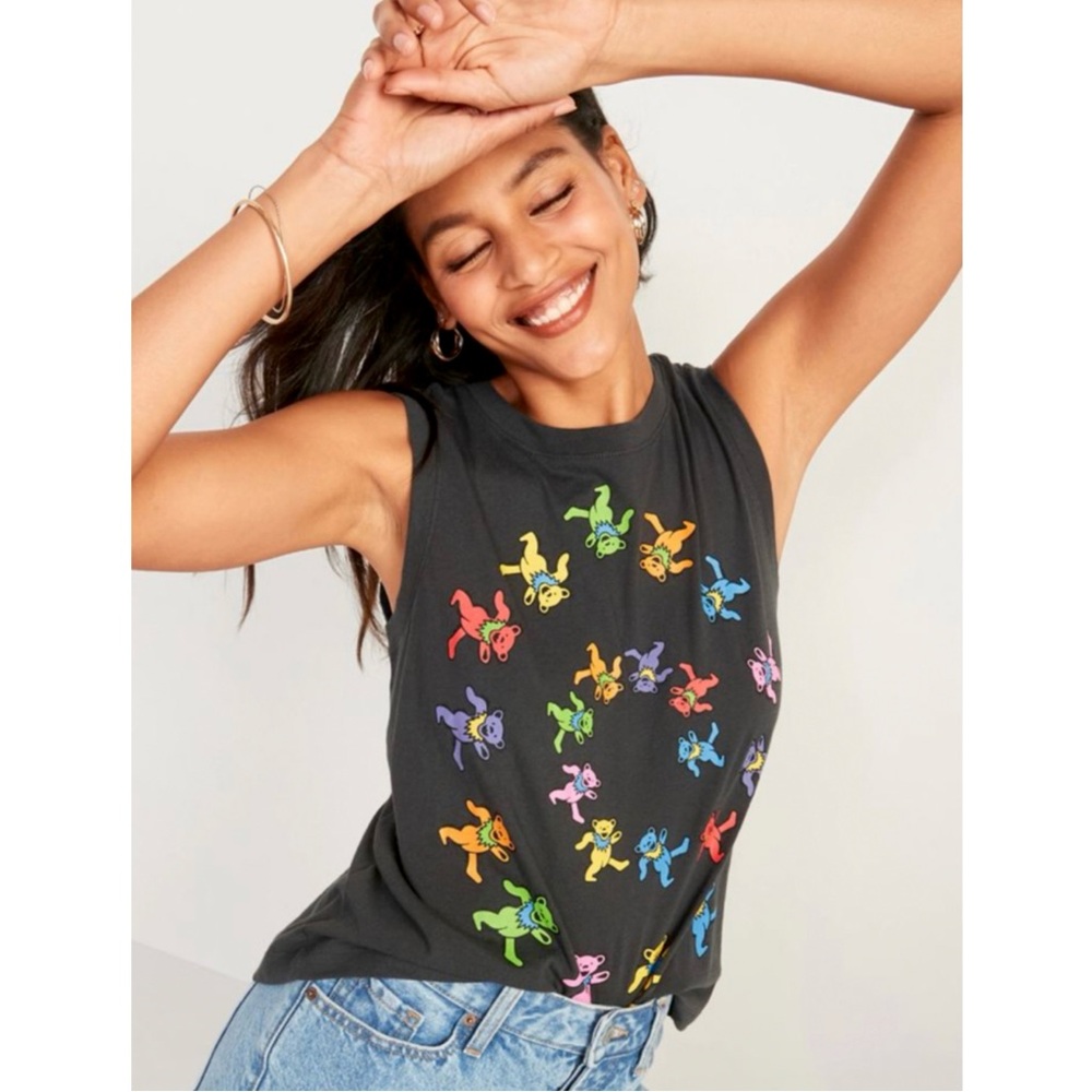 Old Navy Grateful Dead Dancing Bear Print Grey Tank Top Sleeveless Tee Large